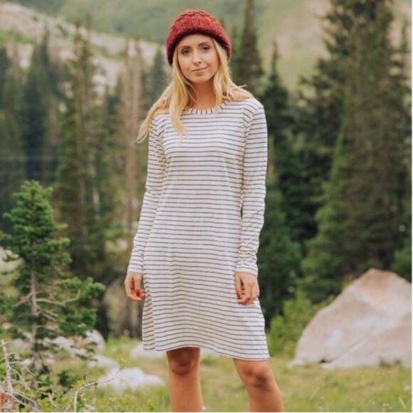 Albion Cream&Black Stripe T-Shirt Mini Dress Sz.S - Picture 1 of 15